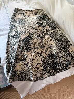 1. State Snake Print Satin Midi Skirt - Black and Cream